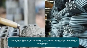عز وصل كام.. ارتفاع جديد بأسعار الحديد والأسمنت في السوق اليوم السبت 13 سبتمبر 2025